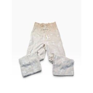 House of Harlow 1960 Linen Blend Floral Embroidered Wide Leg Pants Beige Sz XS